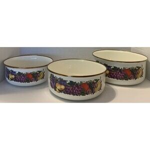 Cornucopia Enamelware Fruit Nesting Mixing Bowls Set Of 3 Enamel Metal